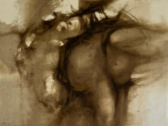 Wim Blom - oil and brush on paper 24 x 18 “Three figures” Exibited at the Perth International Price for drawings,  Australia 1974