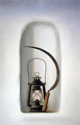 Wim Blom Sikkel and oil lamp