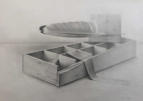 Wim Blom-Box with feather and tied parcel pencil on paper-1987