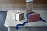 Wim Blom-Empty jar and tied box 1986 oil
